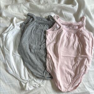 Set of Three Baby Bodysuits in Pink, Gray, and White